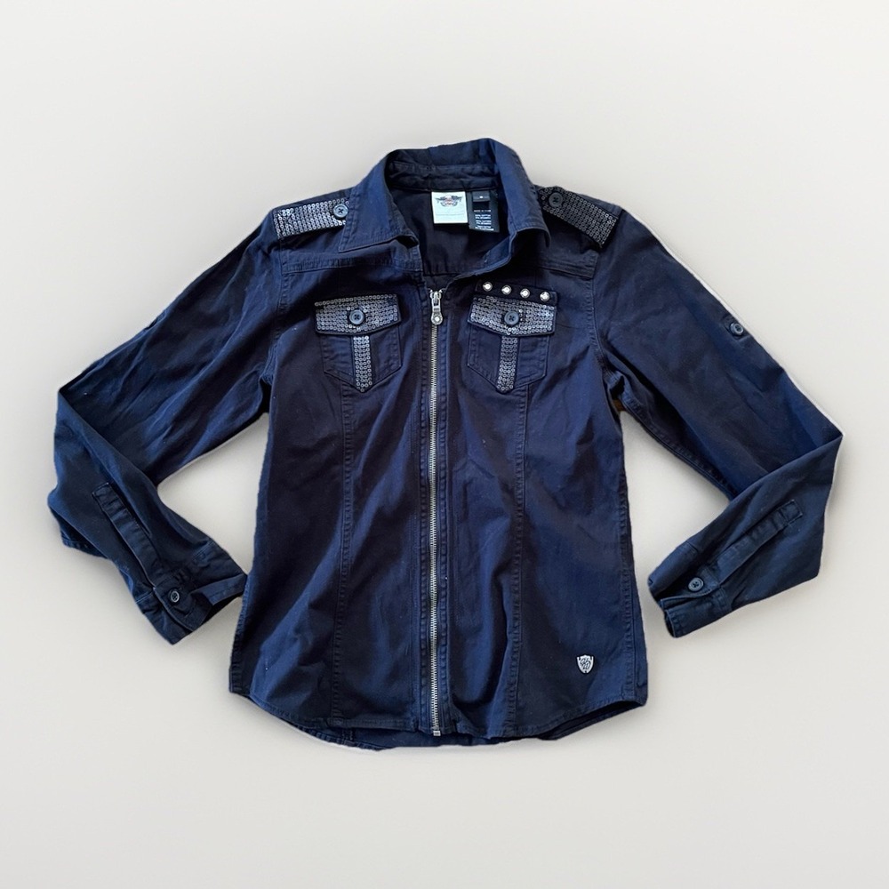 Harley Davidson Black‎ Zip Up Shirt Women's Small Studded